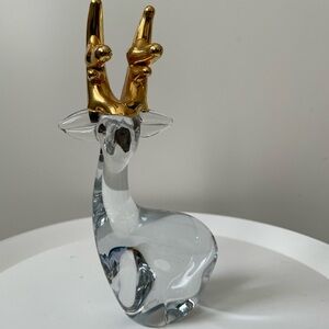 Vintage Enesco Gold and Clear Glass Deer Sculpture